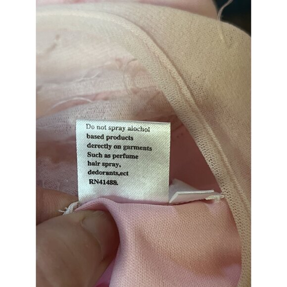 Vintage 1990s NWT Cassandra Stone Beaded Blush Pink Mesh Tulle Maxi Prom Dress - Picture 9 of 10